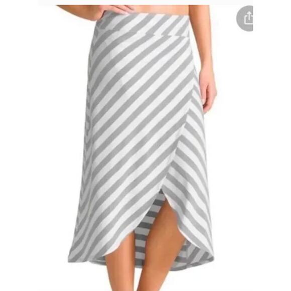 Athleta Skirt Womens Large Grey White Seeing Stripes Tulip Hem Midi - Picture 1 of 8